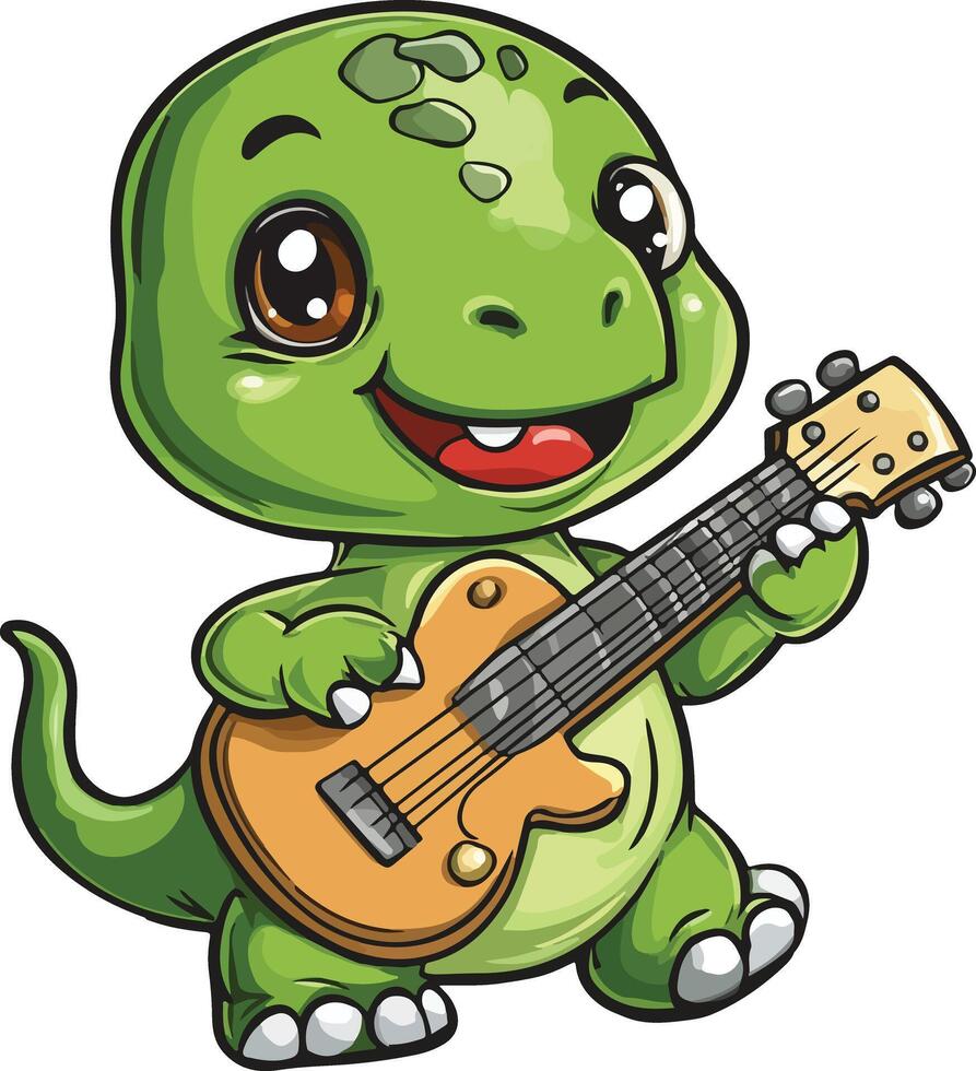 Cute dinosaur playing guitar carton vector