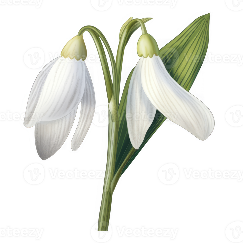 Delicate Snowdrop Flowers Botanical Illustration png