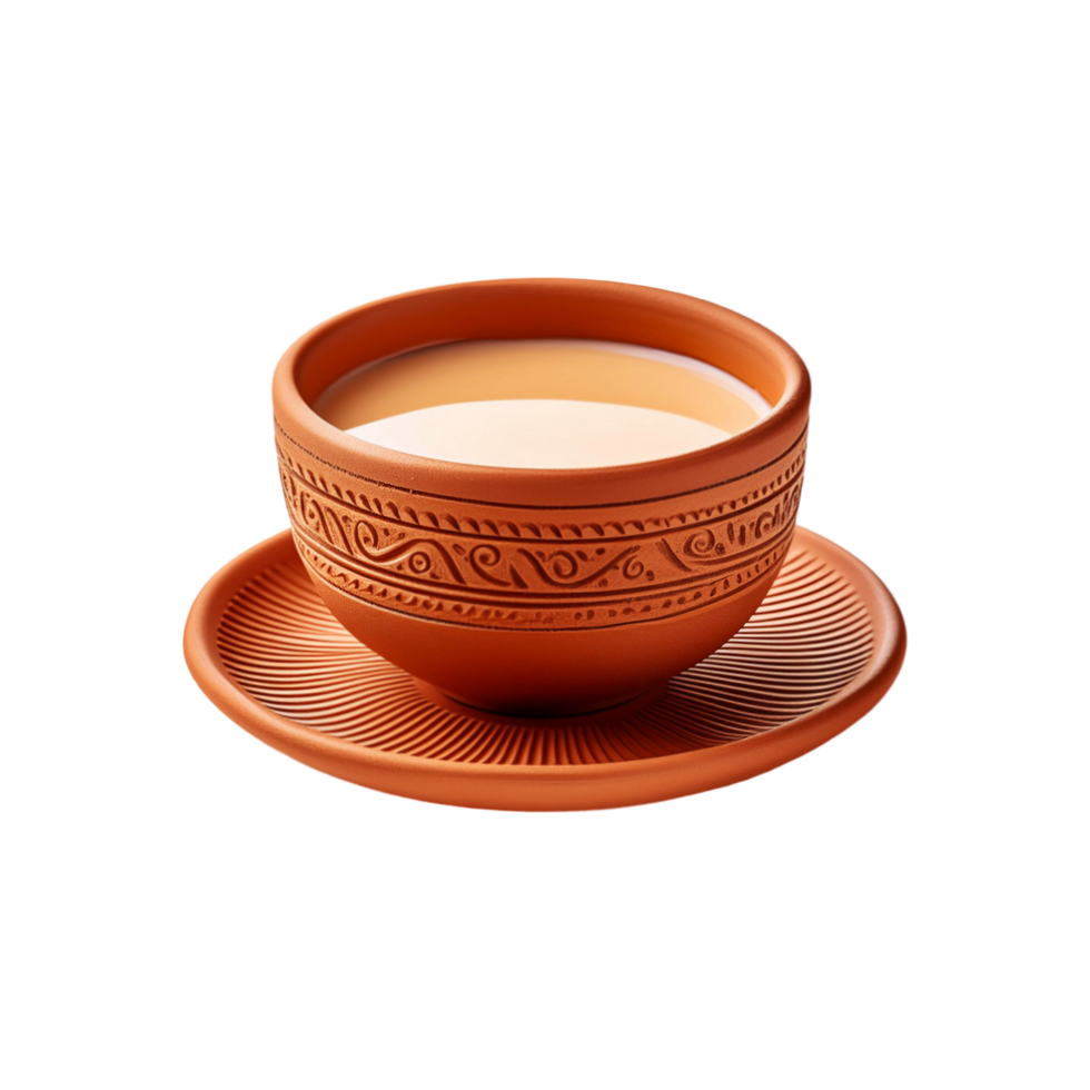 Beautiful clay cup of milk tea on transparent background png