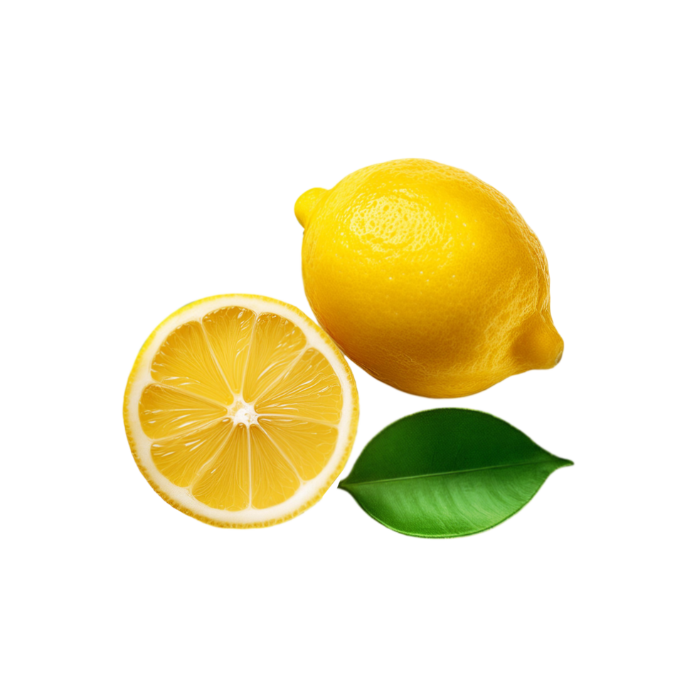 Yellow lemon fruit with slice on transparent background png