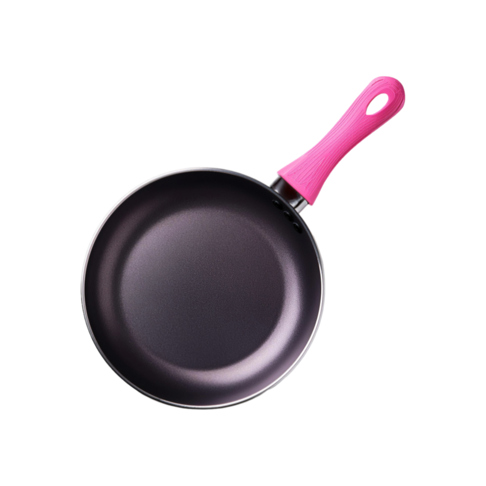 Top view of pink handle fry pan on transparent background png