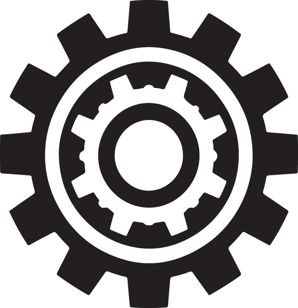 Complex gear system graphic for industrial design silhouette art illustration on a white background, A simple, black and white graphic of two interlocking gears, representing a complex system. vector