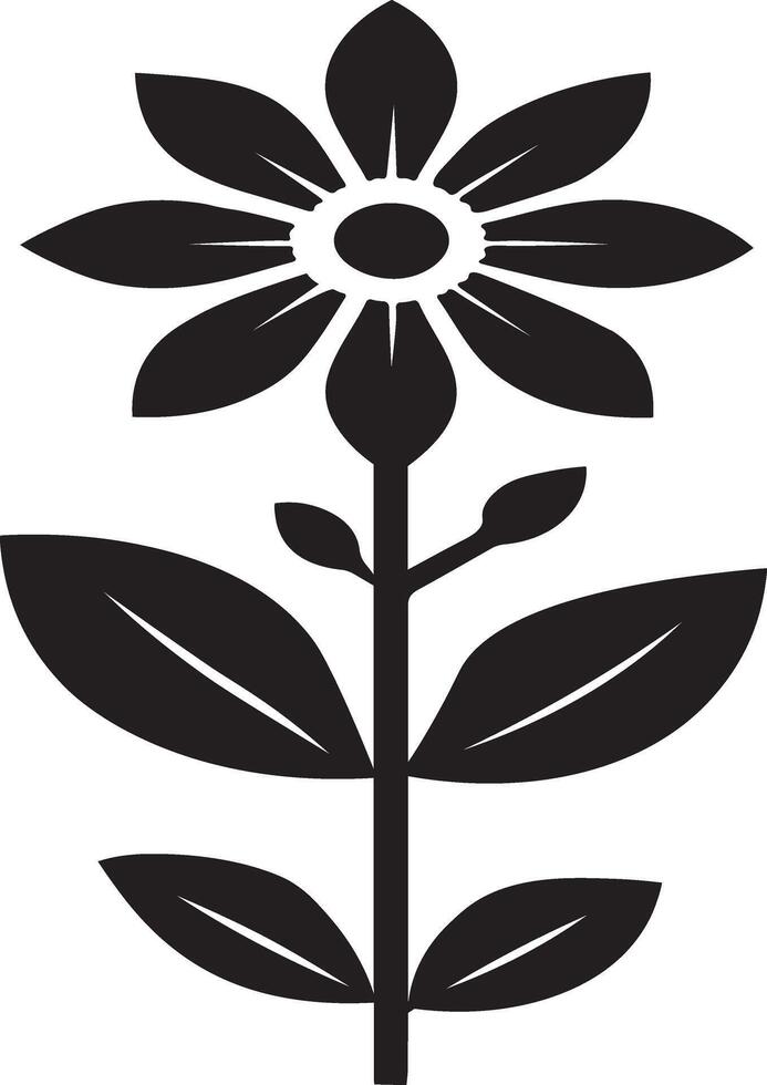 Blooming Flower and its stem with leaves Design Silhouette Art Illustration On A White Background vector