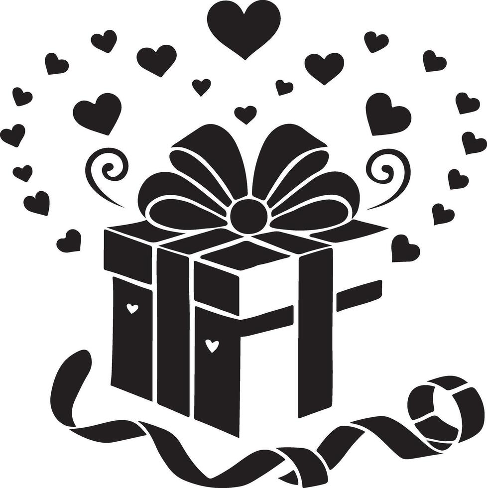 Valentines Day Gift Box with Ribbon Silhouette Art Illustration on a white background vector