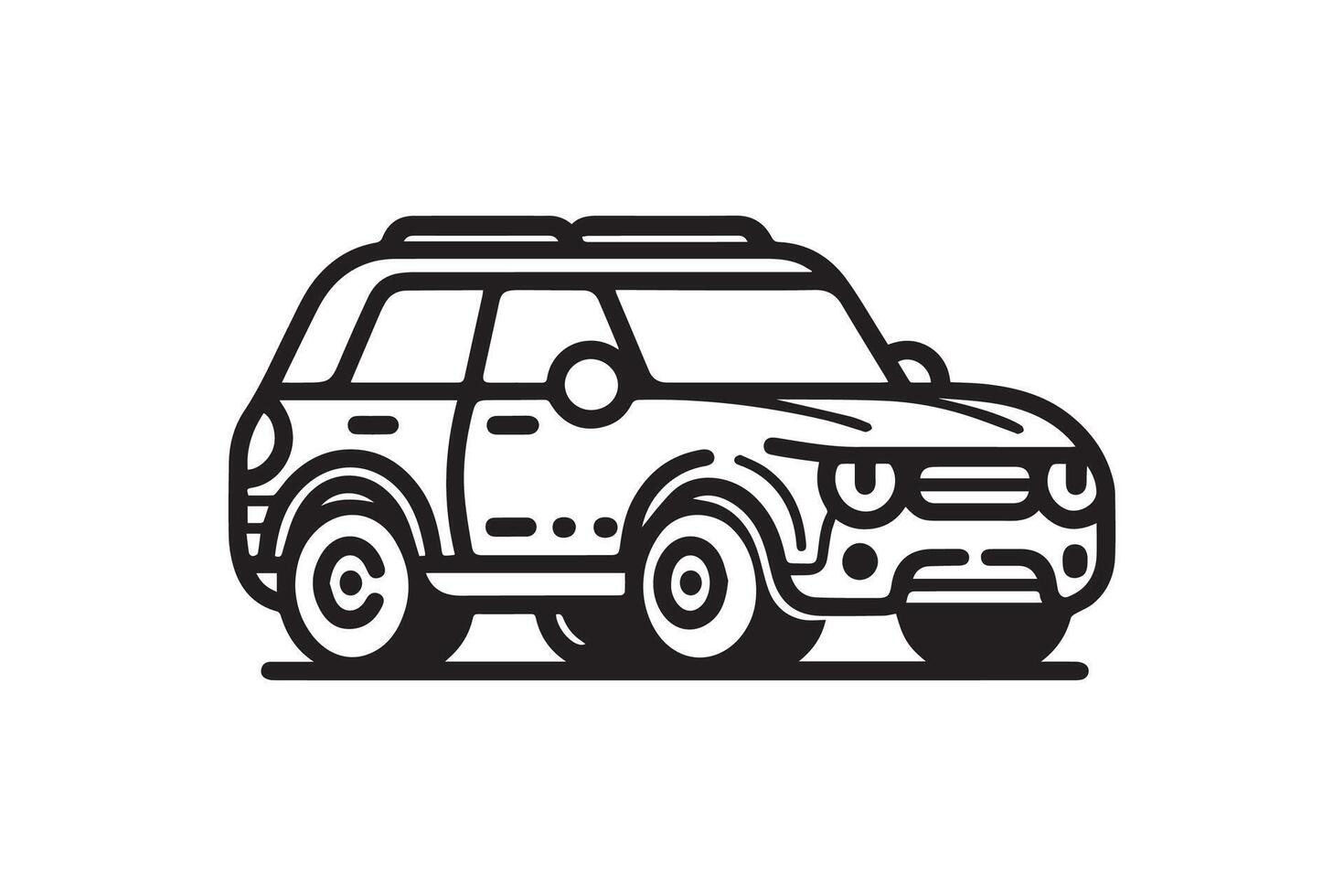 A black and white illustration of a car vector