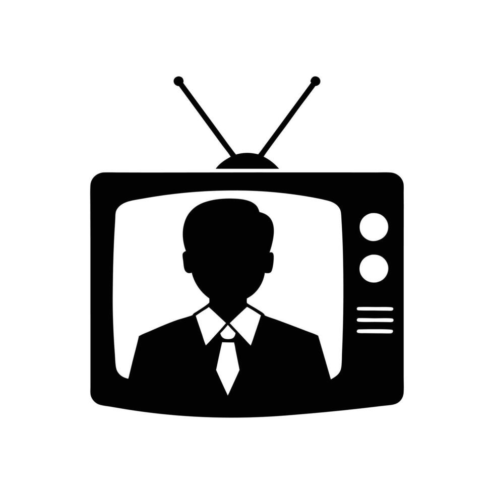 Old TV silhouette isolated on white background. television icon symbol and retro vintage silhouette minimalist clipart illustration. vector