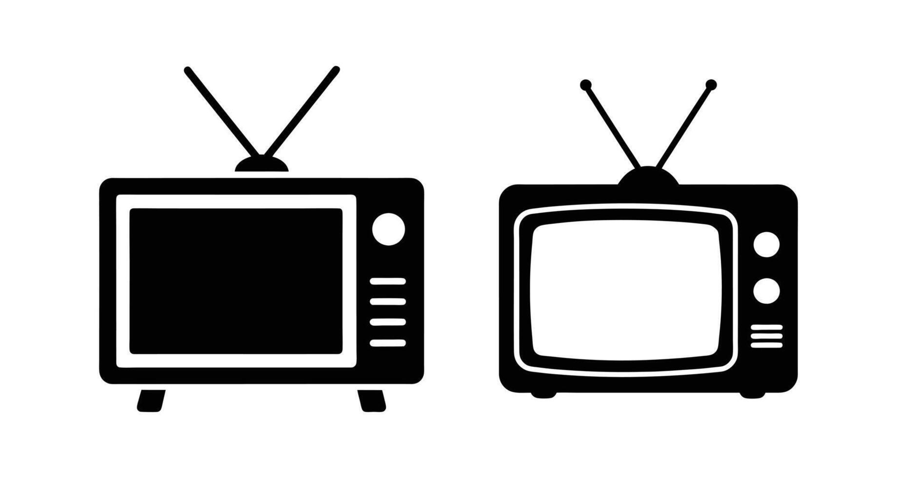 Collection of Old TV silhouette isolated on white background. Black television icon set clipart illustration. vector