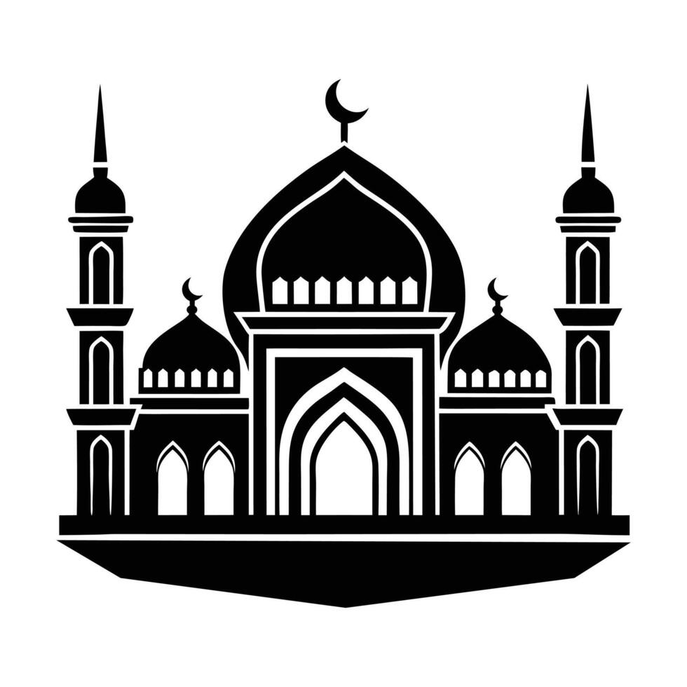 silhouette of black mosque on white background. Islamic shape silhouette . Mosque with miner for Ramadan. vector