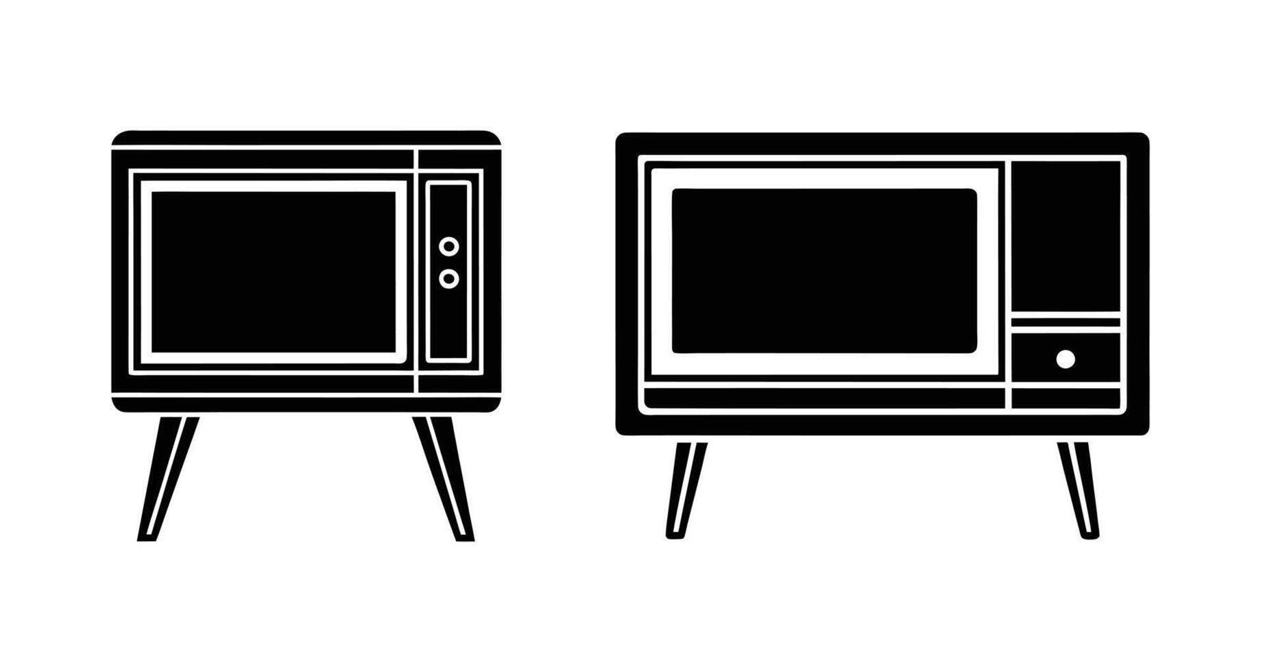 Set of Old TV silhouette isolated on white background. Black television icon set clipart illustration. vector