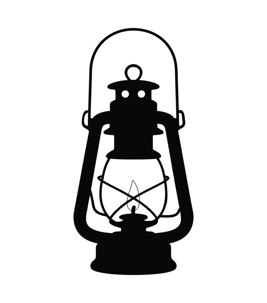Silhouette black kerosene lamp icon illustration on white background. Black oil and gas lantern icon. vector