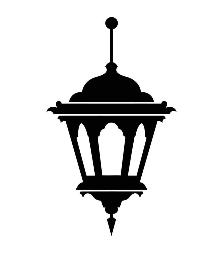 Islamic lantern silhouette for Ramadan. Black lantern icon on white background. vector