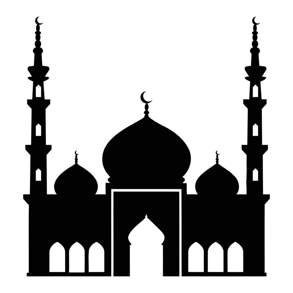 Black silhouette mosque on white background. Islamic shape silhouette . Mosque with miner for Ramadan. vector