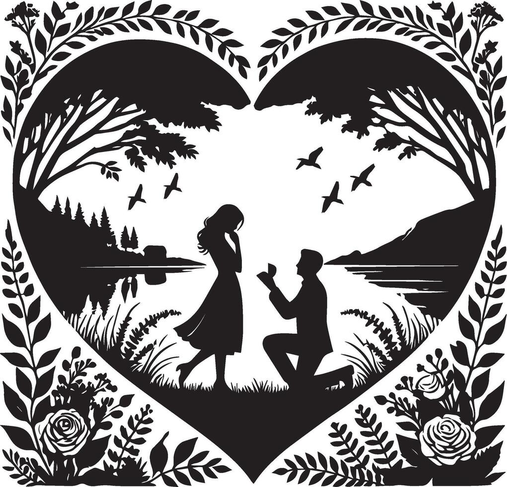 Heartfelt Proposal in a Scenic Sunset Landscape vector