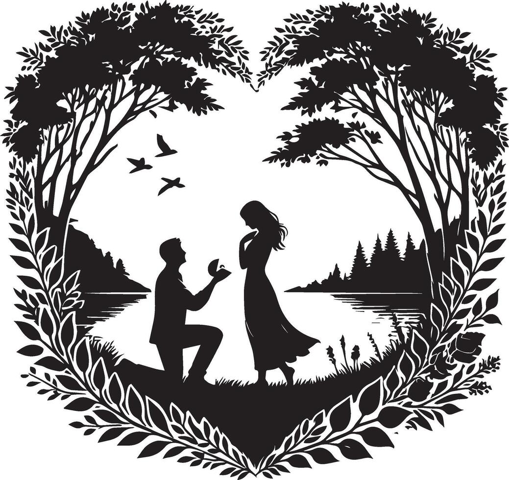 Valentines Day Proposal with Heart Shape and Sunset View vector