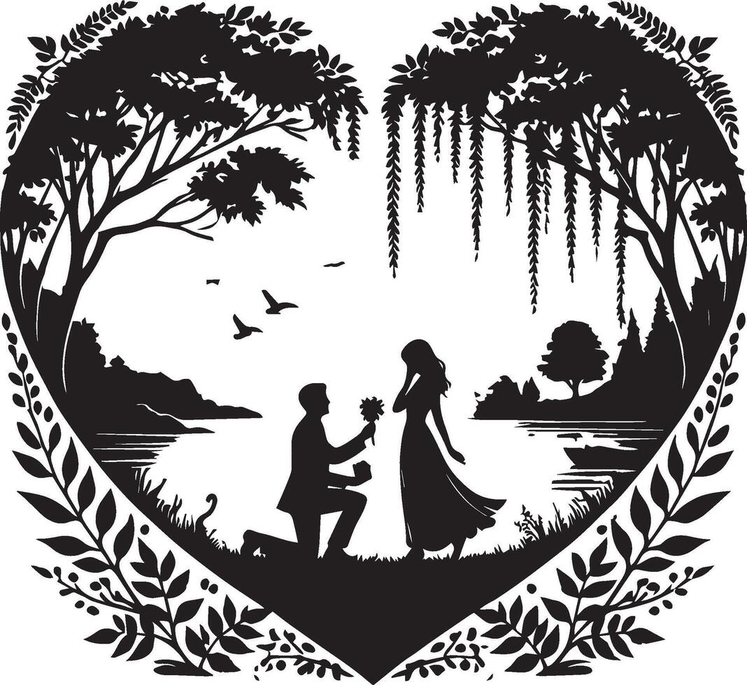 Romantic Valentines Day Proposal in a Natural Setting vector