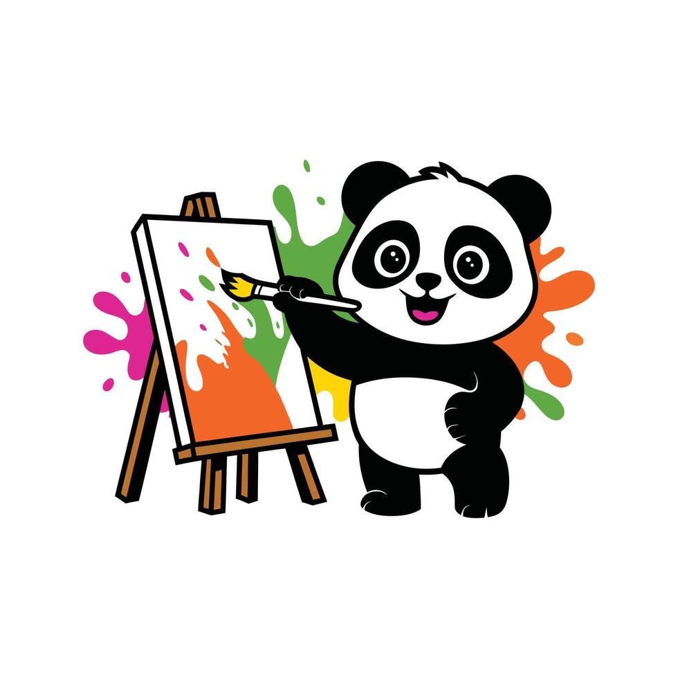 Cute Panda Artist Painting on an Easel vector