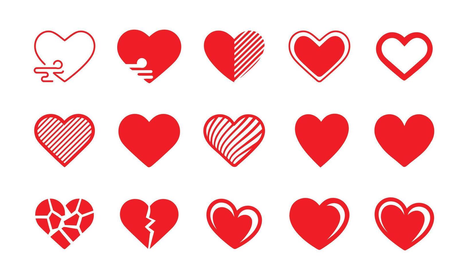 Collection of Red Heart Icons Showing Various Emotions vector