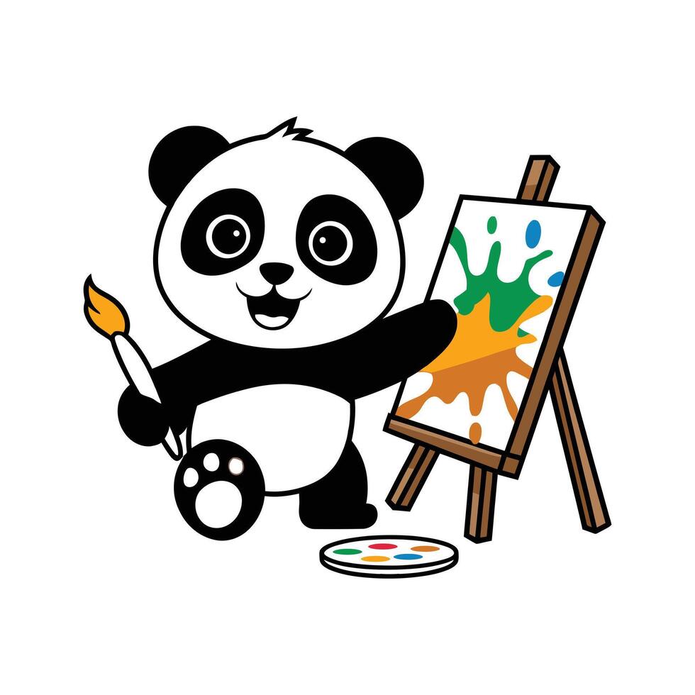 Cute Panda Painting with Splashes of Color vector