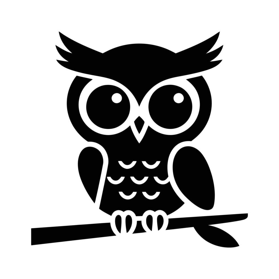 Cute Black Silhouette Owl Sitting on a Branch vector
