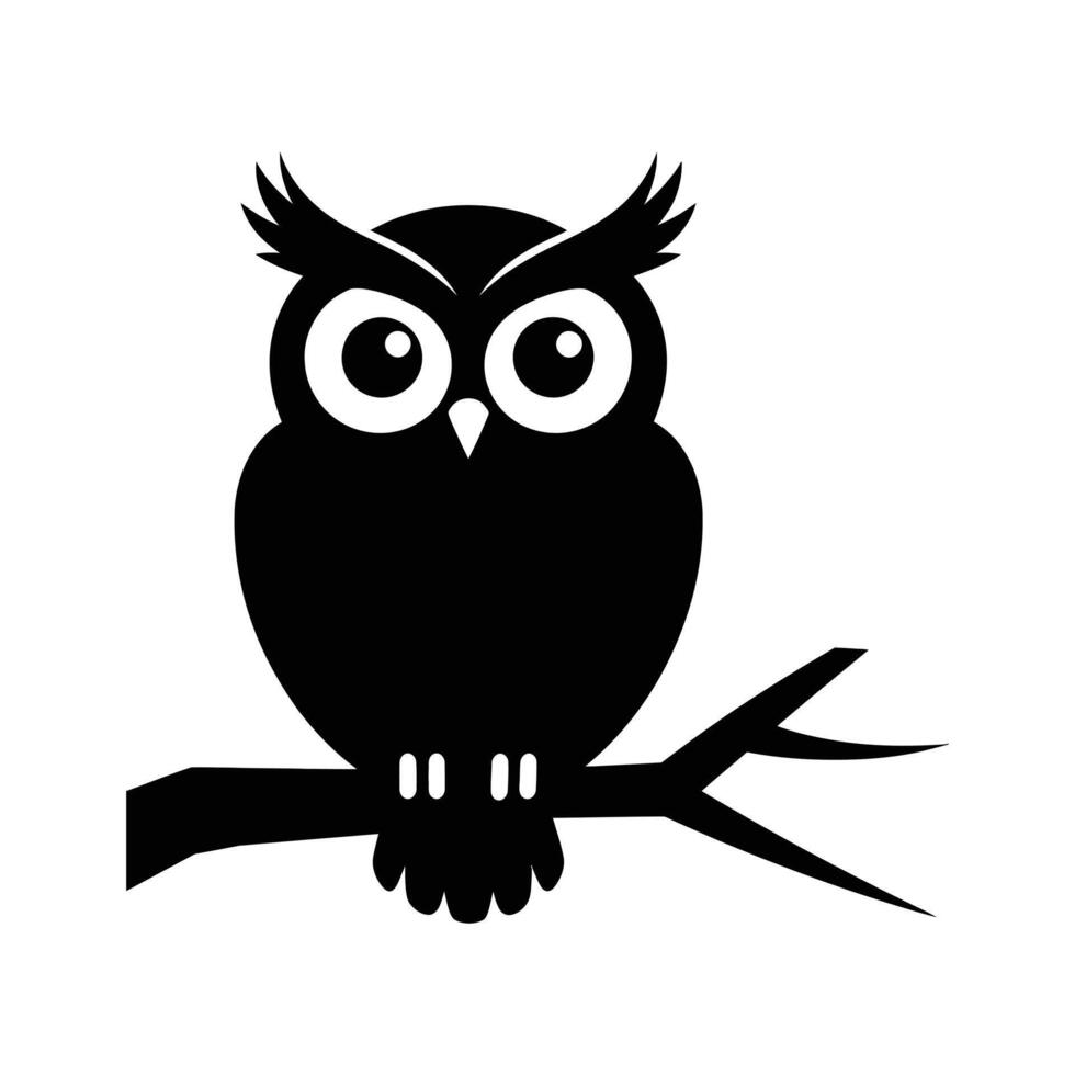 Cute Black Silhouette Owl Perched on a Branch vector