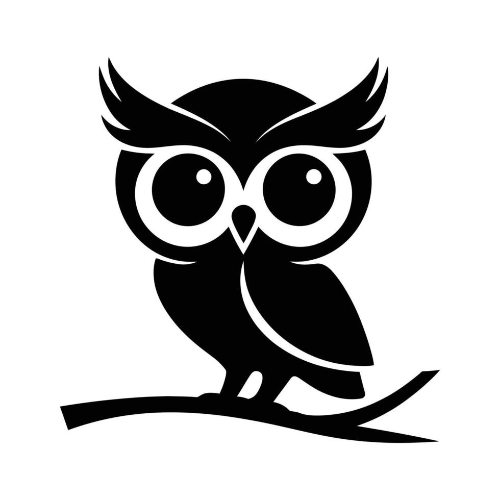 Cute Black Silhouette Owl on Branch vector