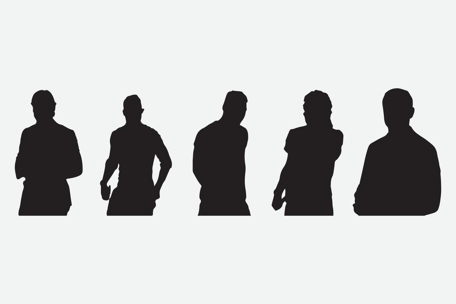 Silhouettes of men, a group of model standing and walking business people, black color isolated on white background vector