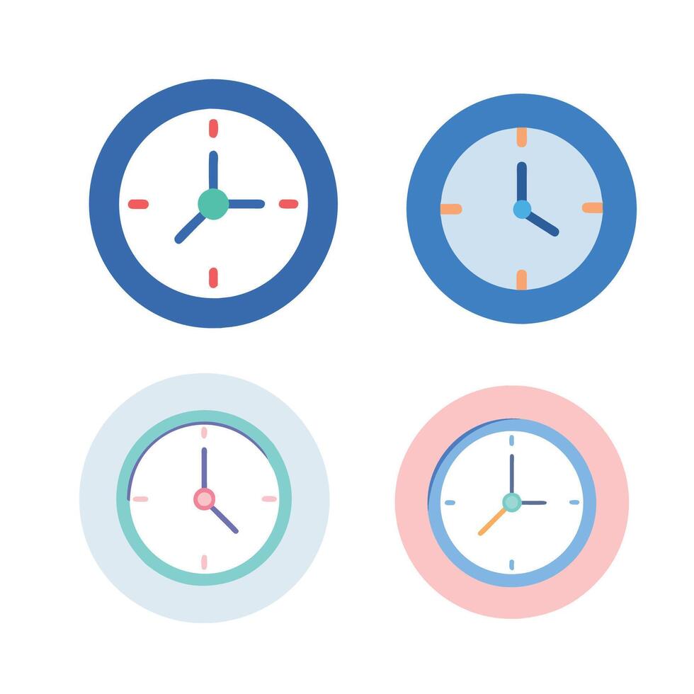 clock flat design icon set vector