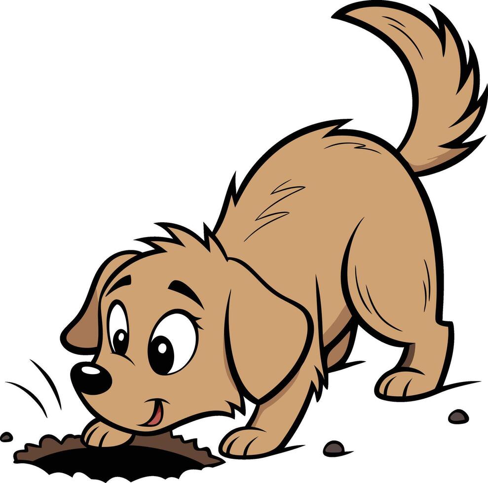 A cartoon dog digging in the dirt vector