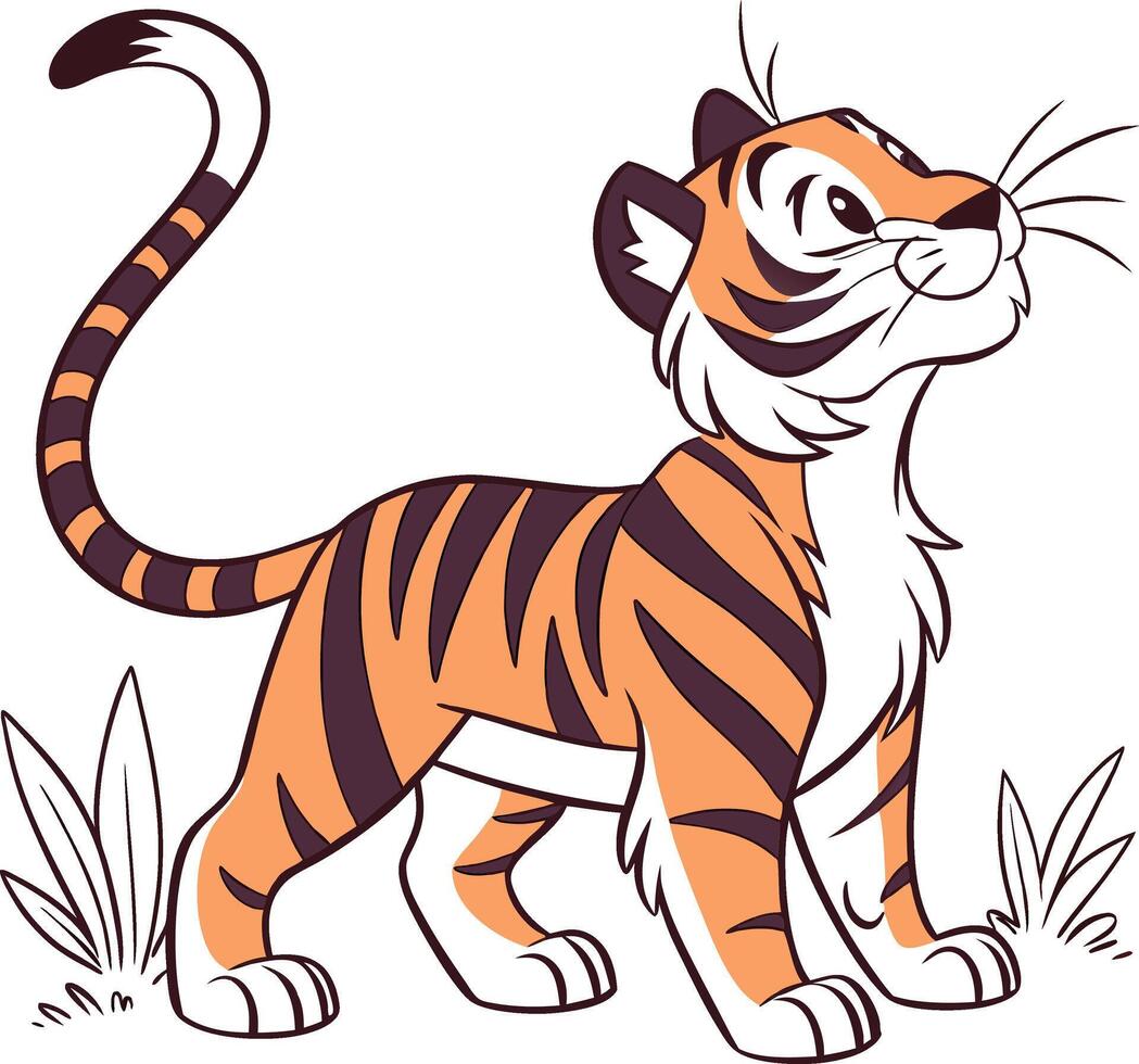 A cartoon tiger standing in the grass vector