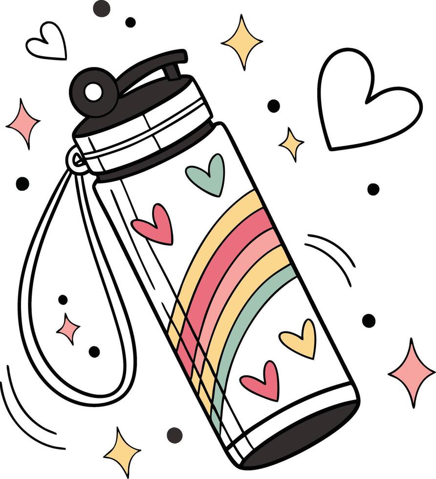 Water bottle with rainbow and hearts vector