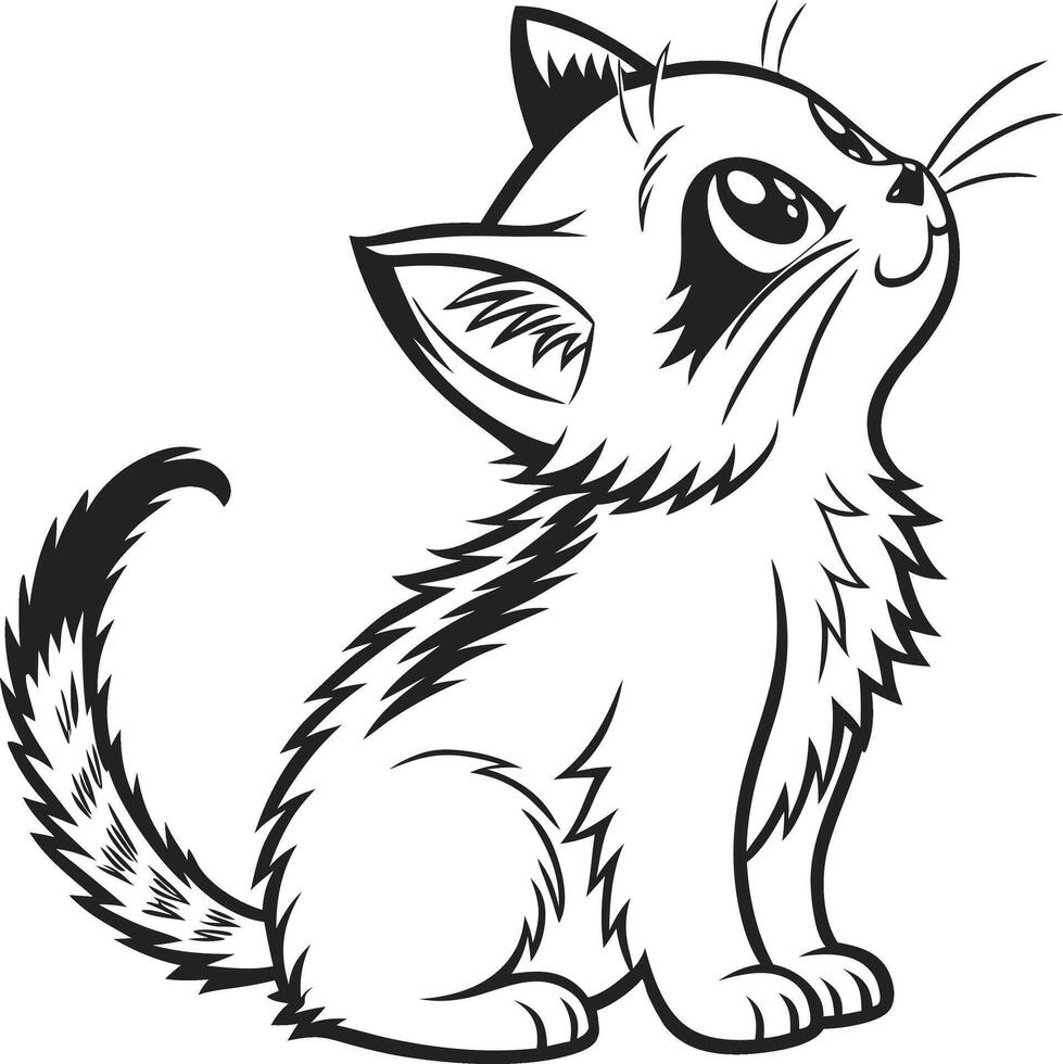 A cartoon kitten sitting on the ground coloring page vector