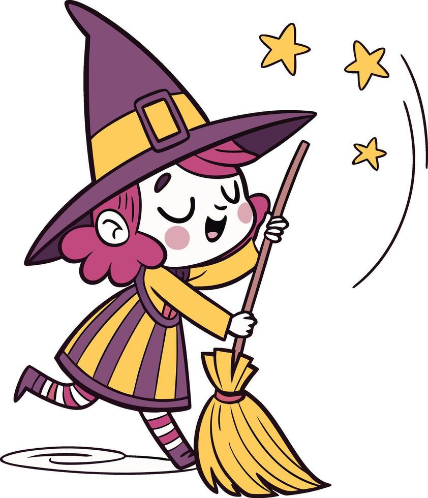 A cartoon witch flying with a broom vector