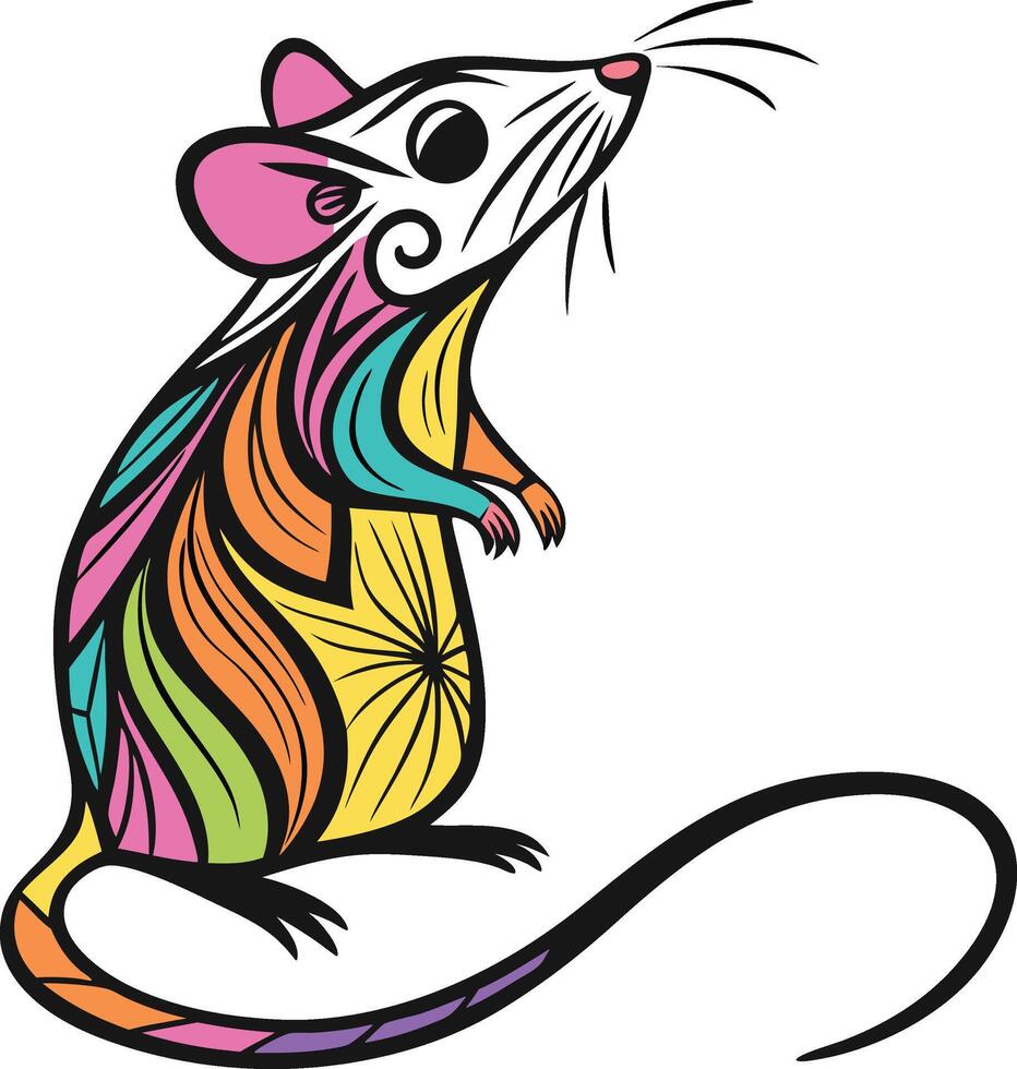 A colorful rat with a colorful pattern on its body vector