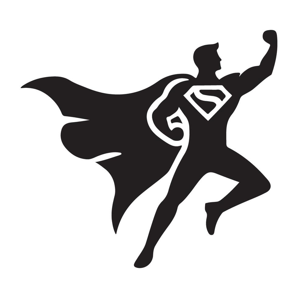 Superman Silhouette Illustration Black Superhero Icon vector