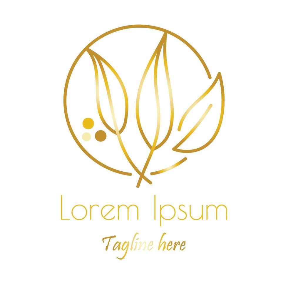 Luxury golden rich looking leaf logo with dummy text illustration on white background. vector
