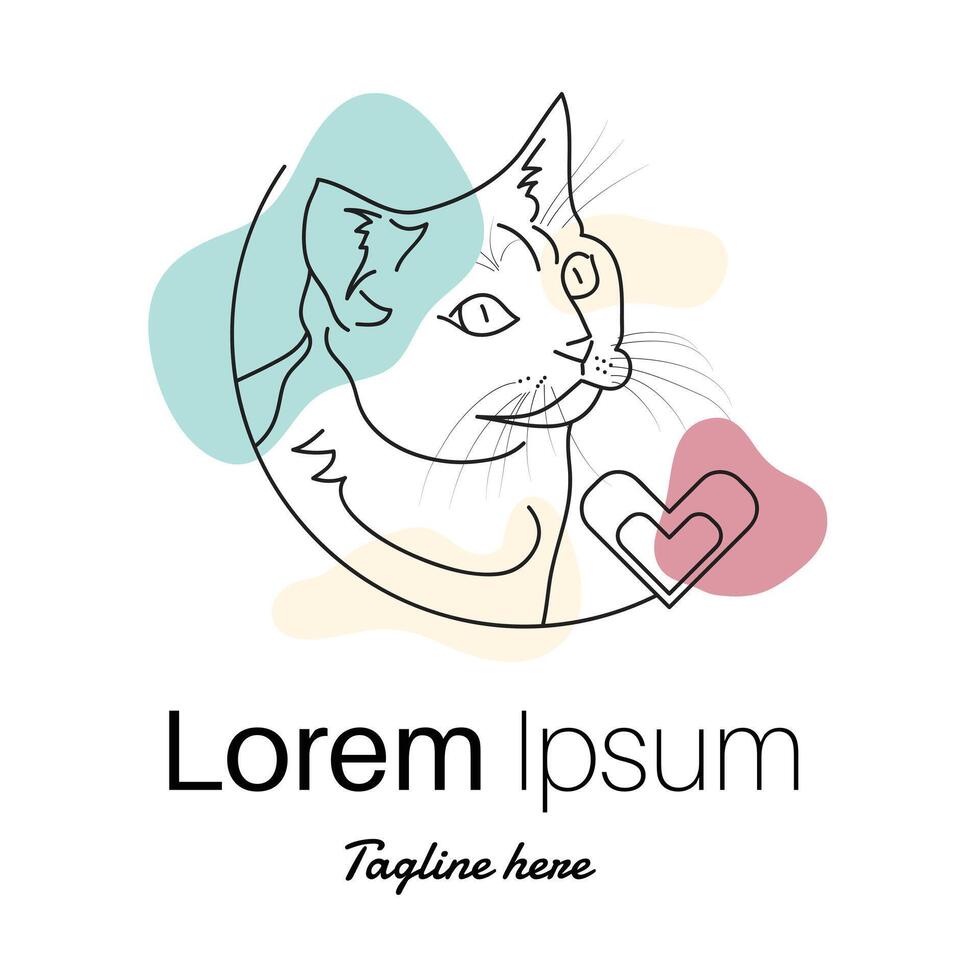 Cat logo line art abstract illustration with dummy text on white background. vector