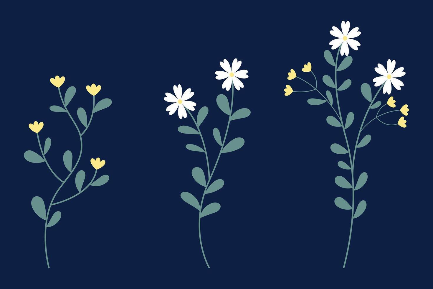 White And Yellow Flowers With Green Leaves vector