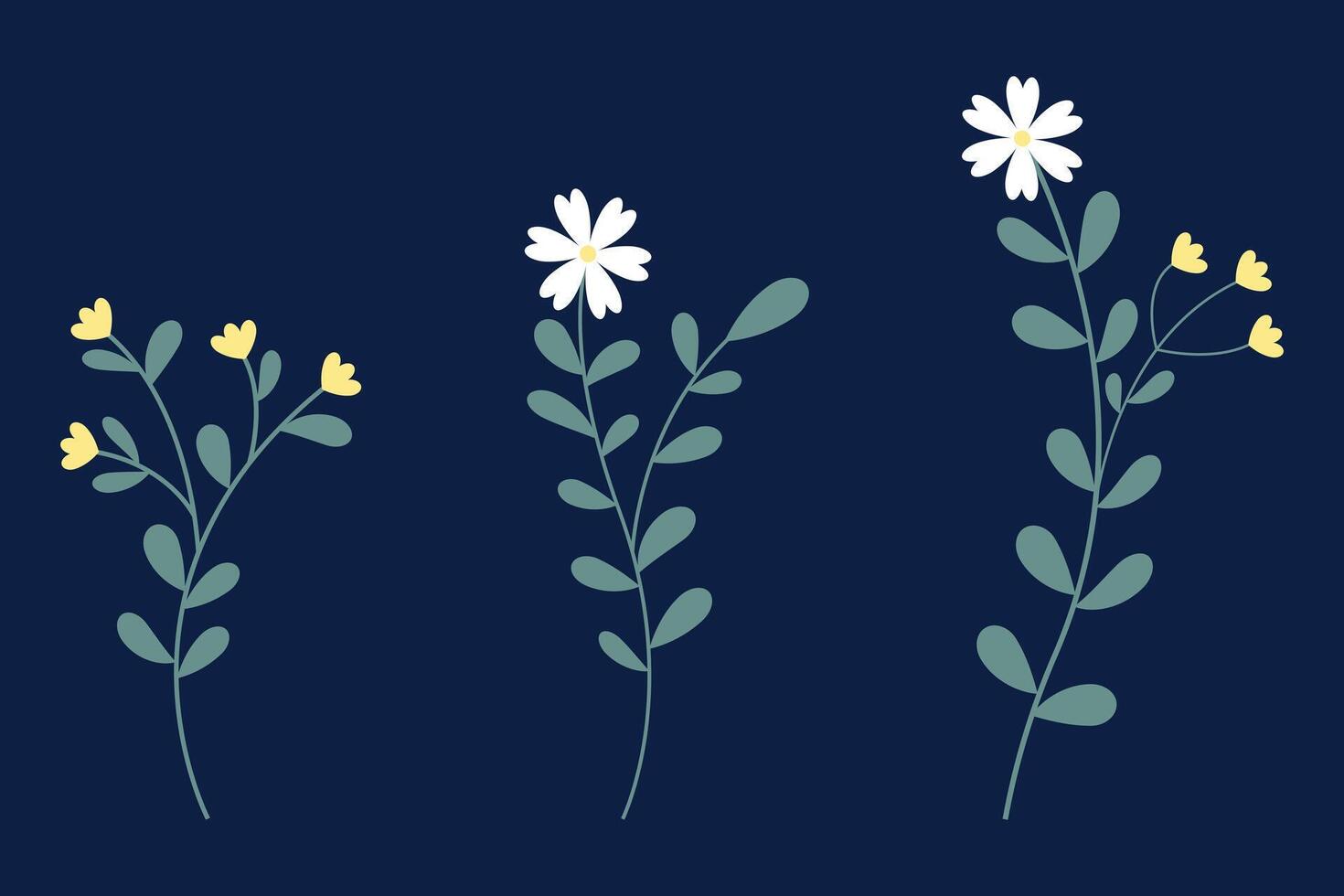 Simple White And Yellow Flowers With Green Leaves vector