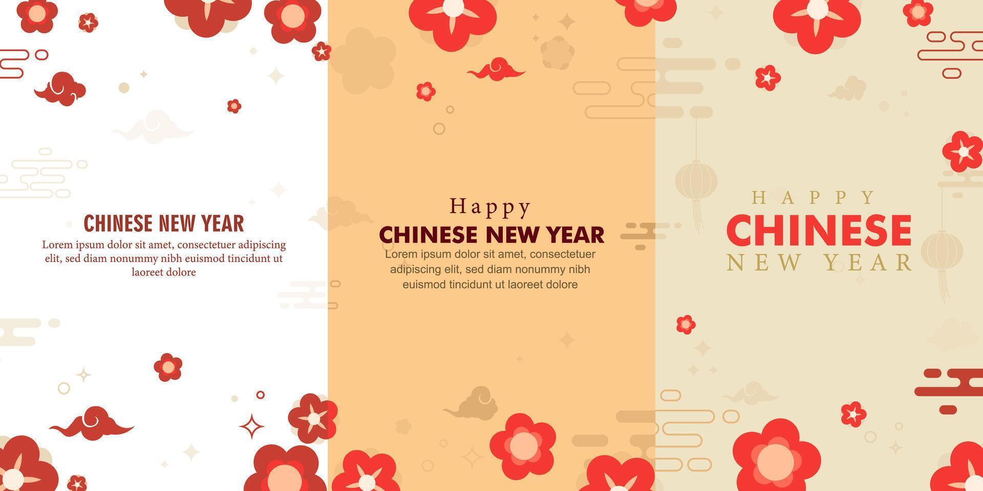 Simple minimalist Chinese design illustration background with lampion, flower and cloud. for banner, poster, social media, promotion vector