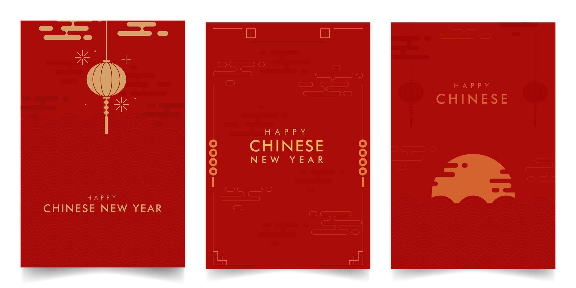 Set minimalist Chinese design template background in red and gold color. For Banner, Poster, Social Media, Promotion vector