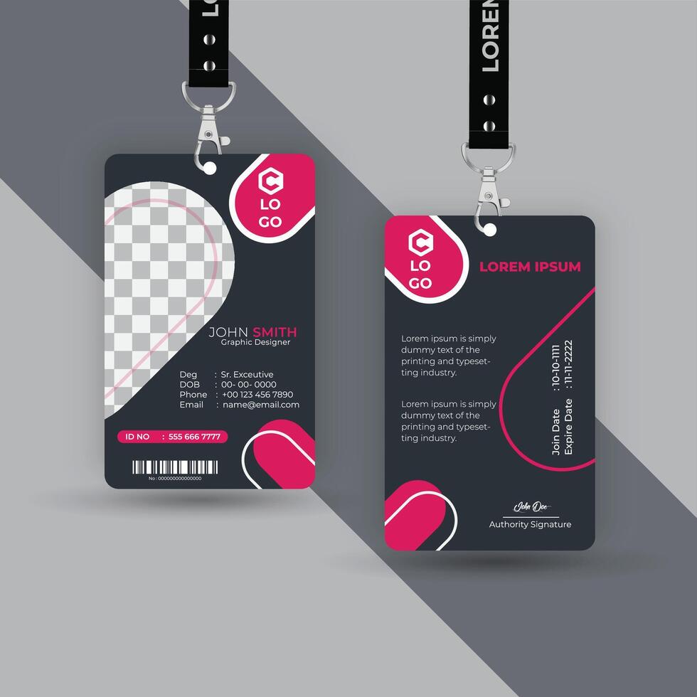 Modern and clean business id card template. professional id card design template with blue color. corporate modern business id card design template. Company employee id card template. black and white vector