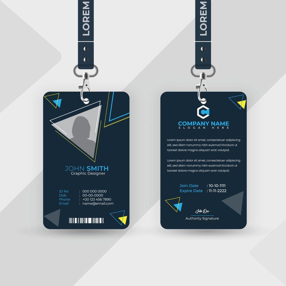 Abstract id badge template with picture, id card template,ffice id card template, company id card template, employee id card template, id card template editable, vector