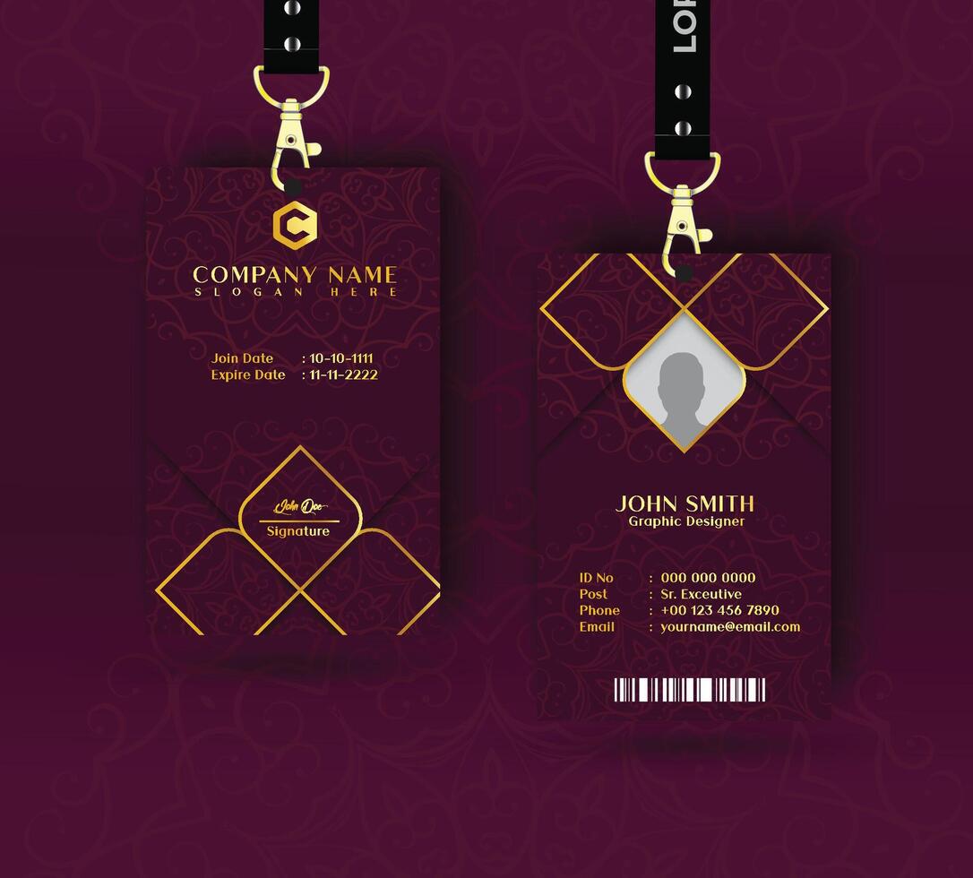 luxury modern id card template, creative vertical business card template with gold color vector