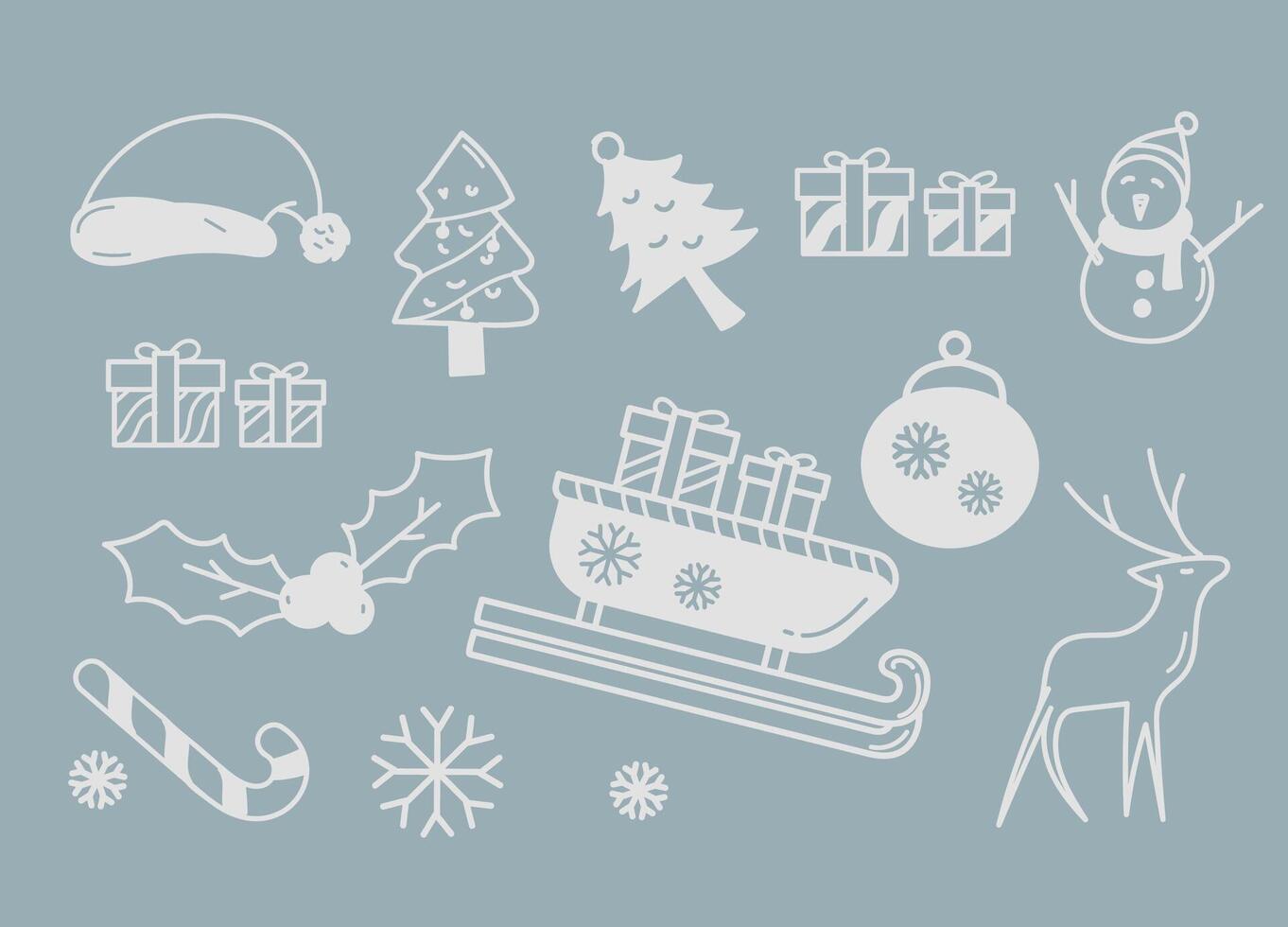 Hand drawn white doodle christmas elements collection. vector