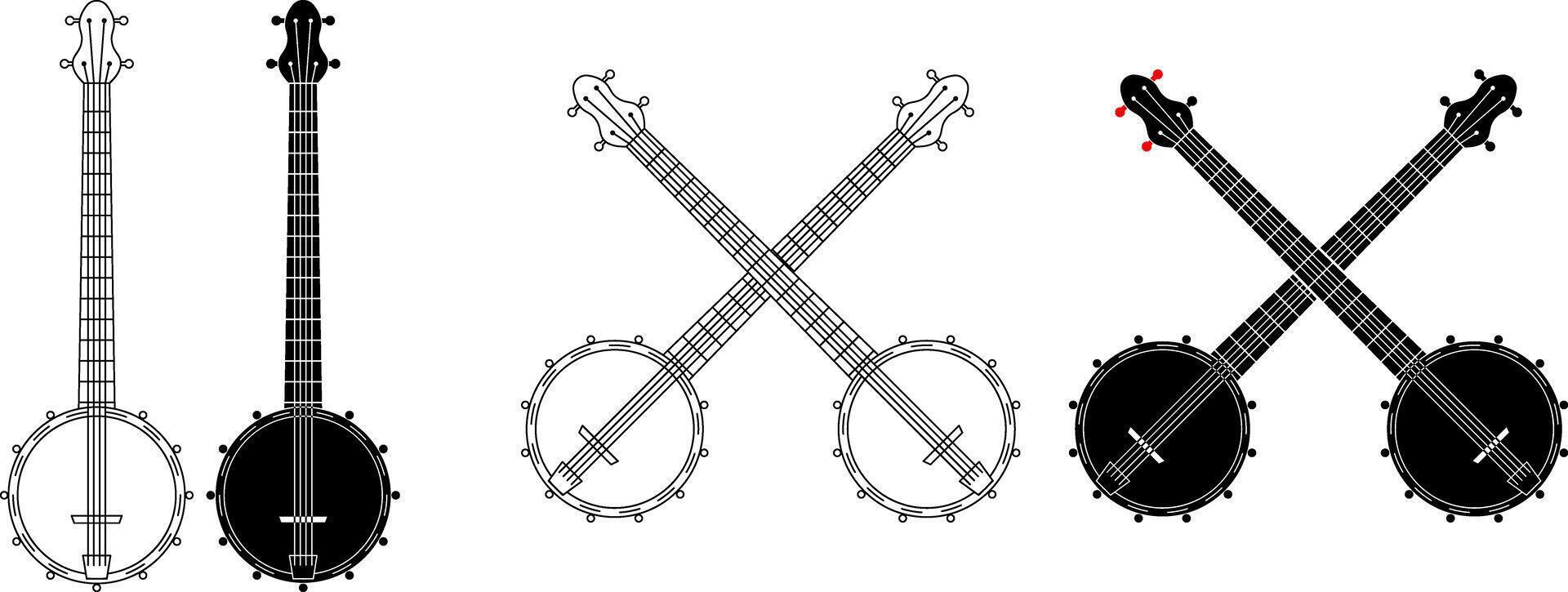 outline silhouette crossed banjo icon set vector