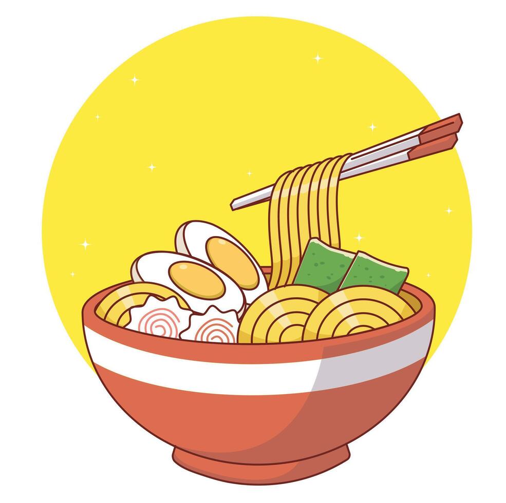 Japanese Ramen Noodle and Chopsticks for Sticker T-shirt vector