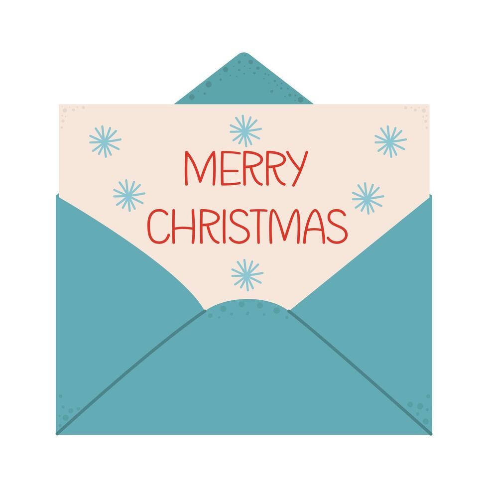 Festive open envelope with letter Merry Christmas isolated on white background. Christmas concept. illustration of Christmas letter in envelope isolated on white vector