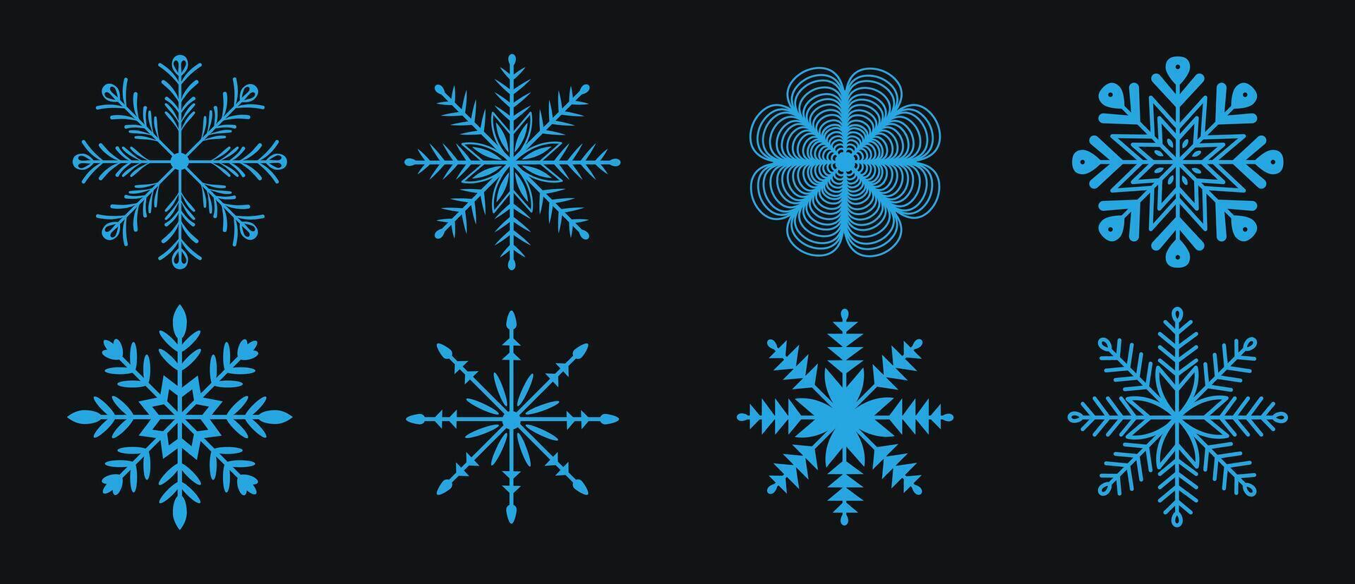 Set of cute snowflake icons on isolated background ,winter illustration. Collection of snowflakes ,crystal ornament. Design element for new year, christmas cards. Winter atmosphere vector