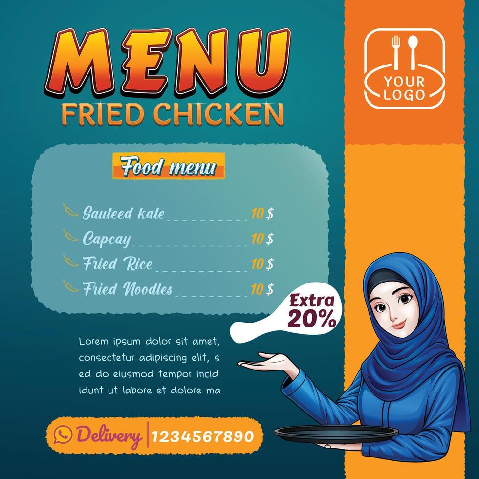 Restaurant Menu Post Design for fried chicken restaurants and others vector
