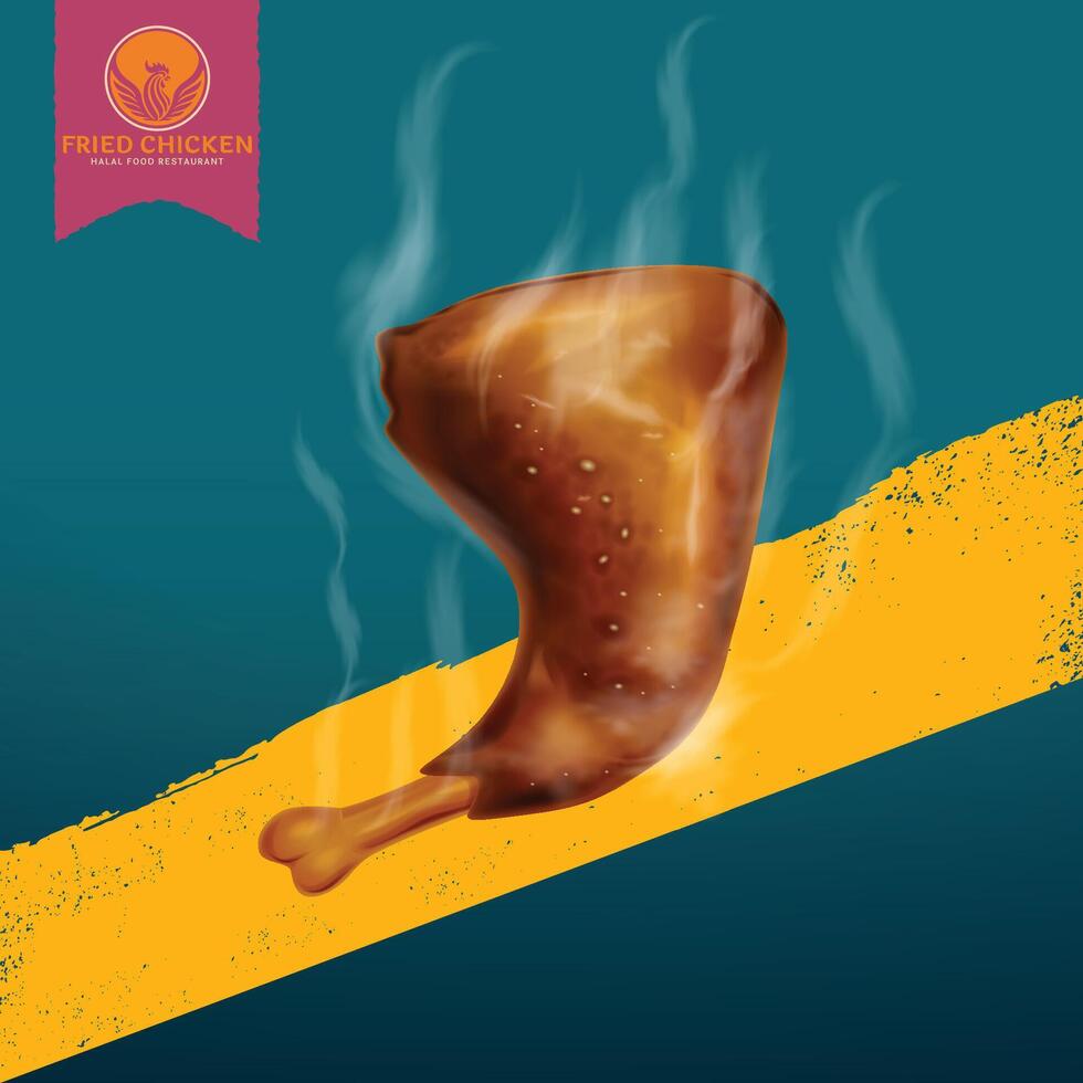 Fried Chicken realistic with smoke and Fried chicken Logo vector